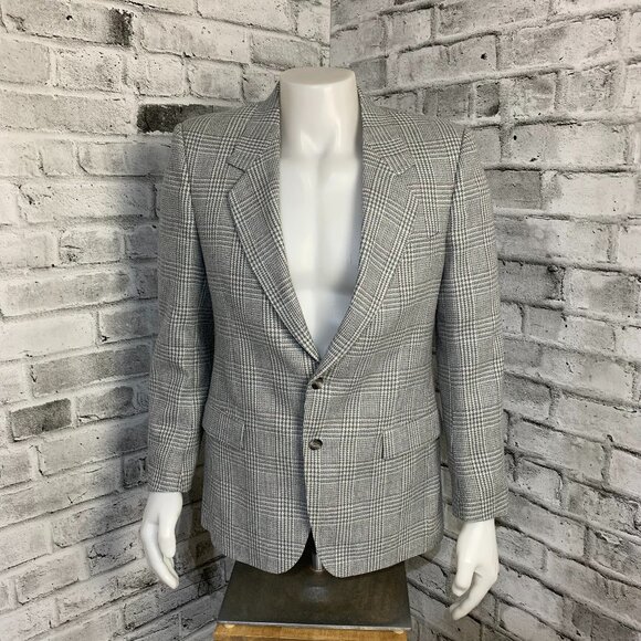 Vintage Other - Vintage Tweed Plaid Check Wool Blend Two Button Single Vent Sport Coat Blazer